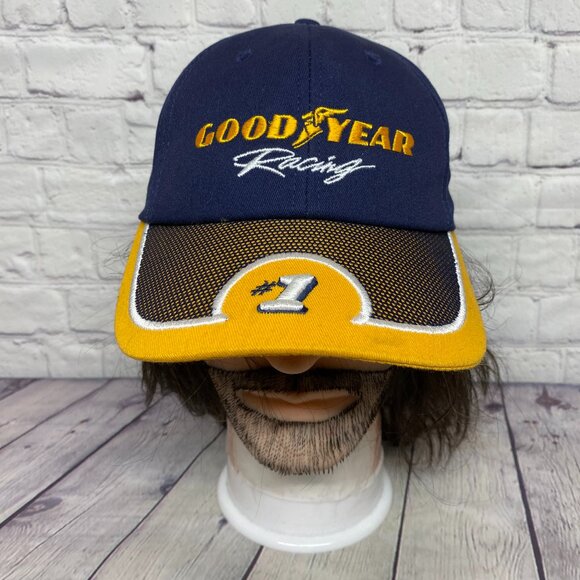 Goodyear Racing Hat Cap Strap Back Navy Blue Yellow K-Products Headwear Sports - Picture 1 of 8